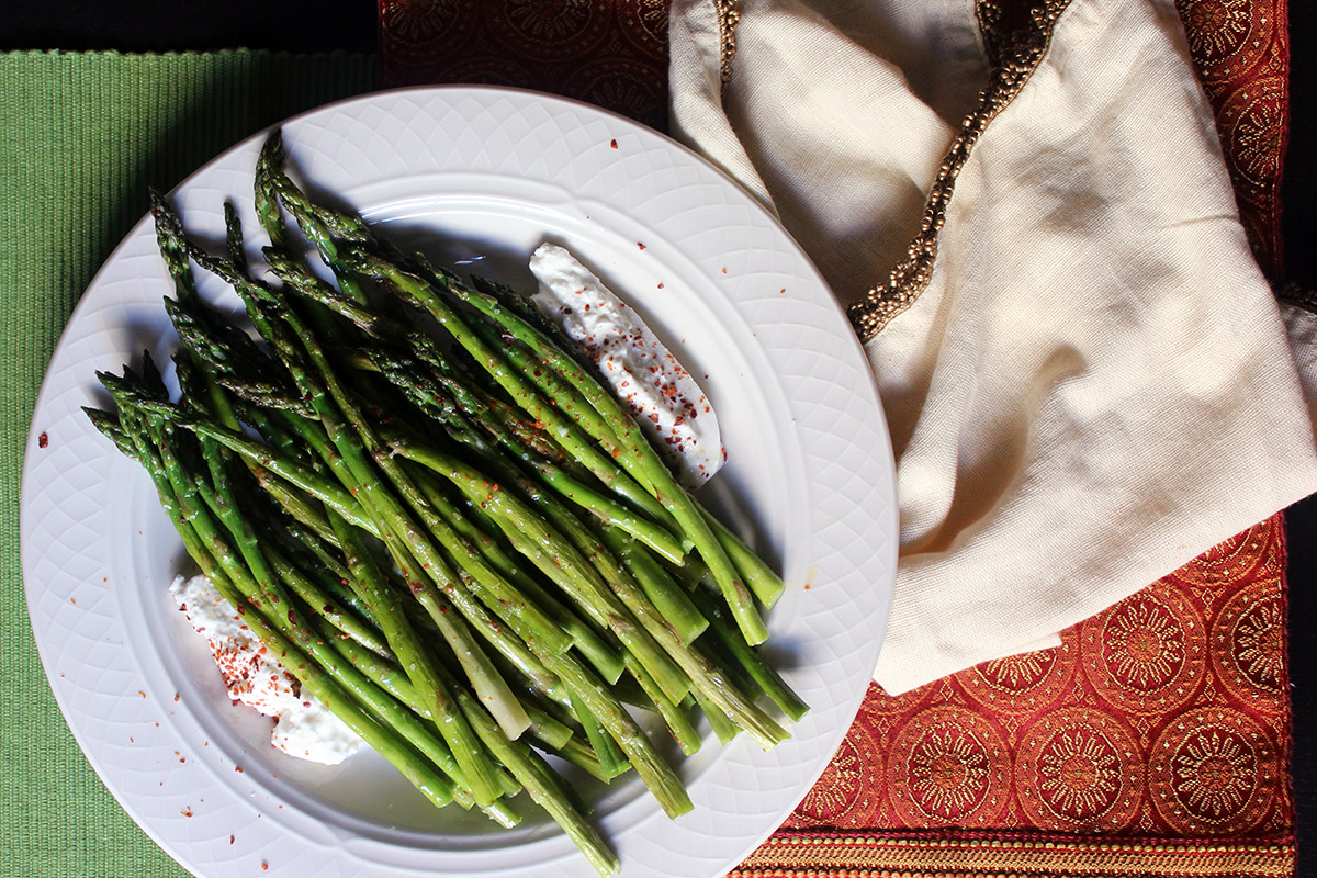 Asparagus with Lemon, Aleppo Pepper and Burrata