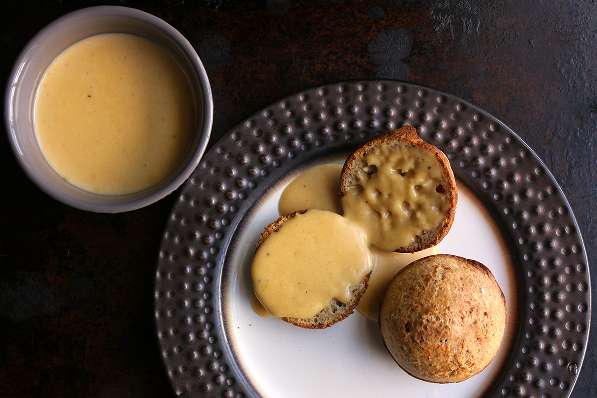 Rye Popovers with Welsh Rarebit Sauce